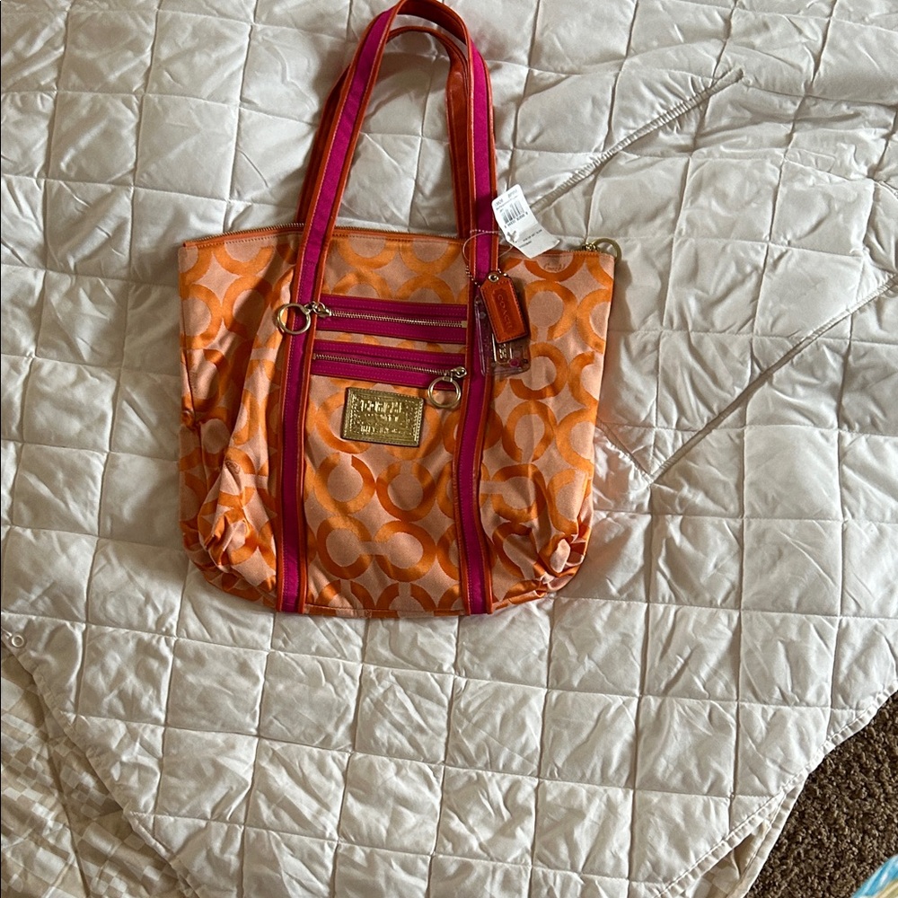 Coach Vibrant Orange and Pink Tote Poppy NWT